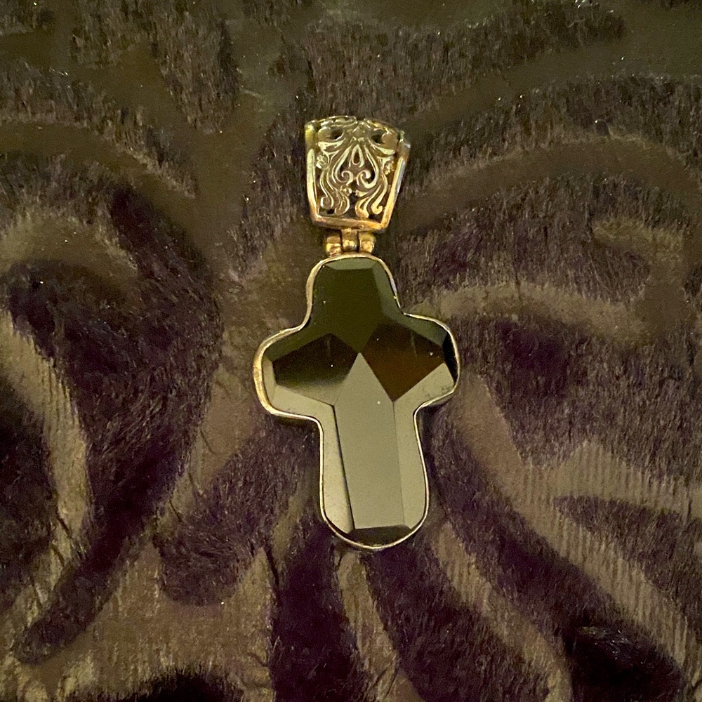 Black Cross Pendant Necklace with Ornate Bail